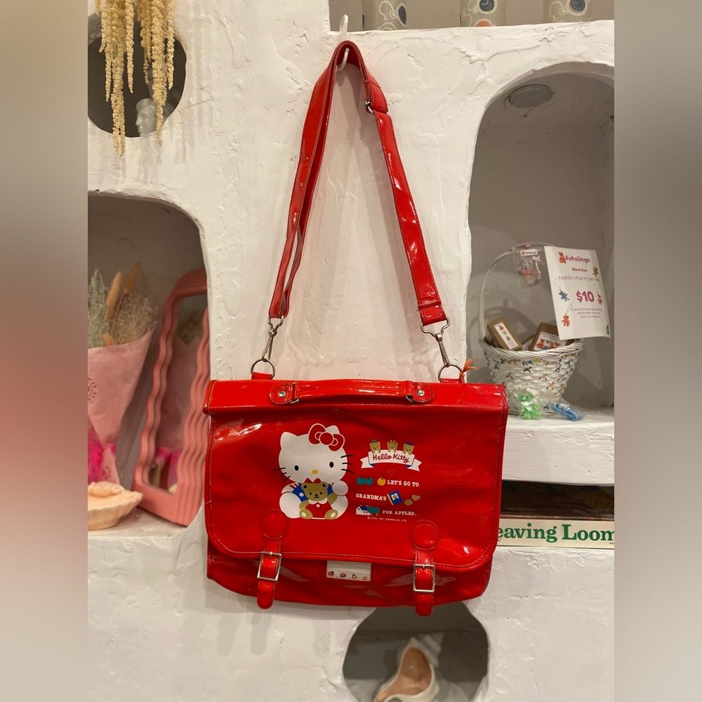 Vintage 90s Retro Red Vinyl 3-Way Hello Kitty Briefcase Bag by Sanrio AS-IS